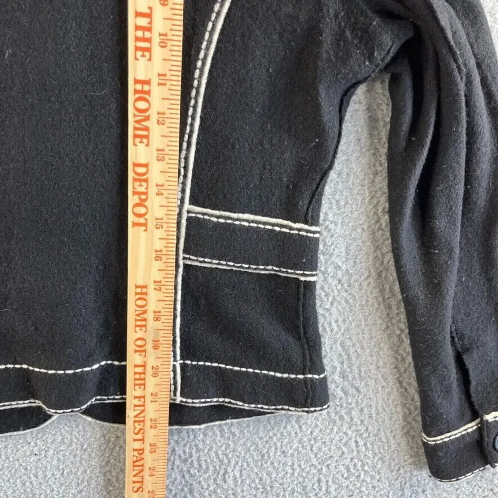 Vintage Talbots Jacket Womens Small Black 100% Merino Wool Coat Military‎ Retro